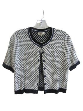 Wanko NWT White/Black/Navy Honeycomb Print Cardigan, Size F (HK), US-Small